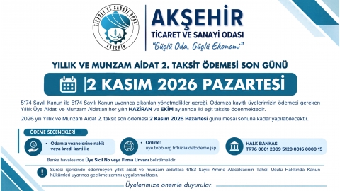 YILLIK VE MUNZAM AİDAT 2.TAKSİT ÖDEMESİ HK.
