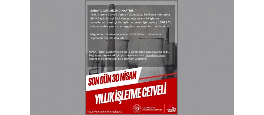 YILLIK İŞLETME CETVELİ İŞLEMLERİ (SON TARİH: 30.04.2026)