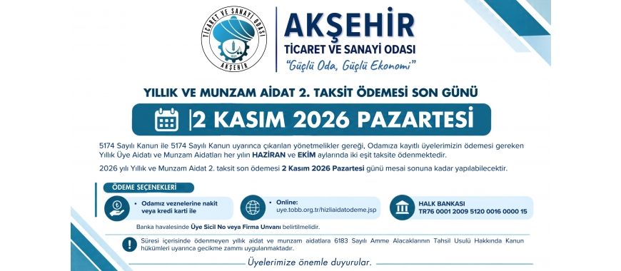 YILLIK VE MUNZAM AİDAT 2.TAKSİT ÖDEMESİ HK.